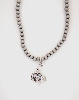 Faux Navajo Pearl Necklace with Bucking Horse Charm