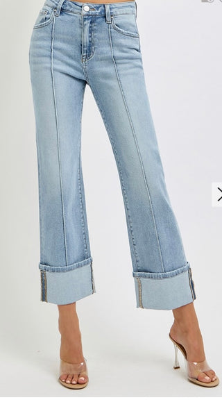 Risen Pintuck Boot Crop Light Wash