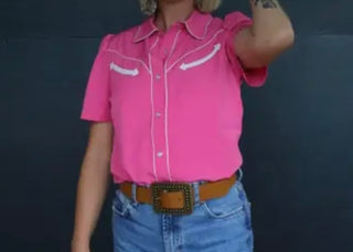 Hot Pink Pearl Snap short sleeve blouse
