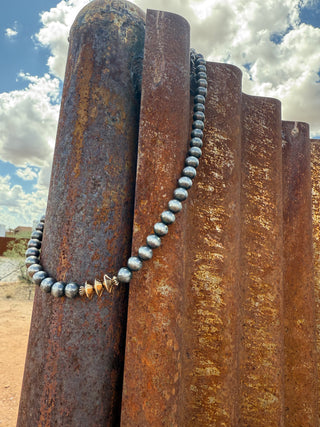 18” Silver & Gold Single-Strand 10mm Navajo-Inspired Necklace