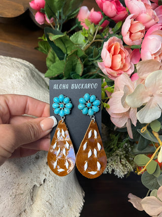 MD Brown w/ White Buckstitch Faux Flowered Turquoise