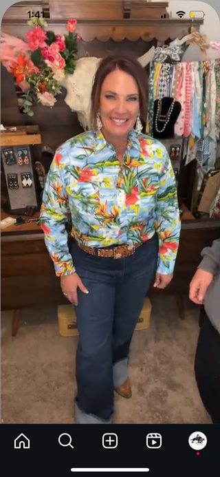 Hawaiian Ladies Pearl Snap  Catch a Wave