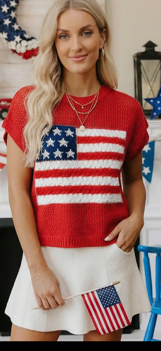 Americana Red Knit Top