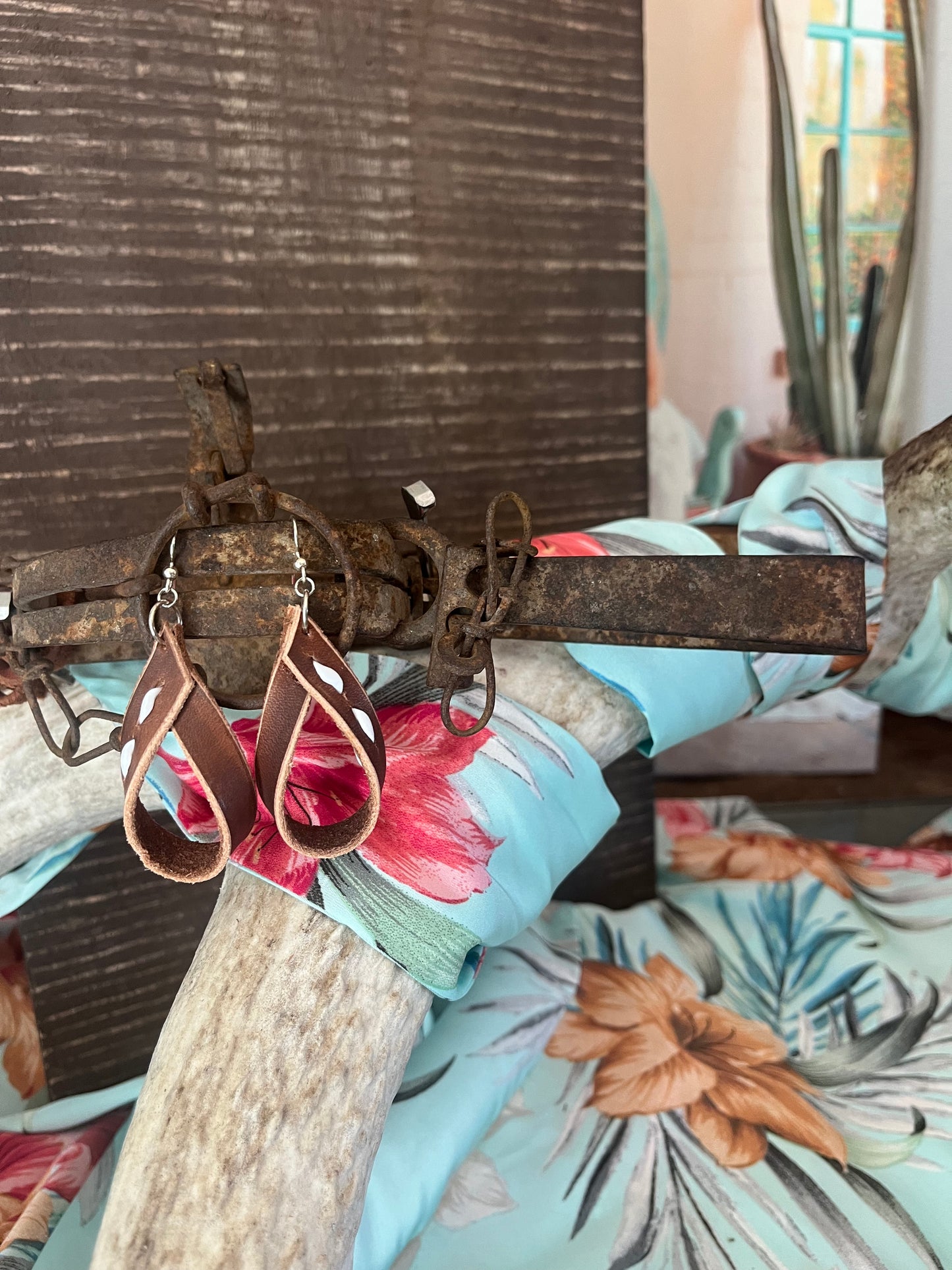 Wickenburg Buckstitch Leather earrings