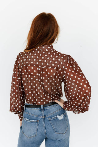 TH2820 BROWN POKA DOT MESH TIE TOP (7 PIECES)