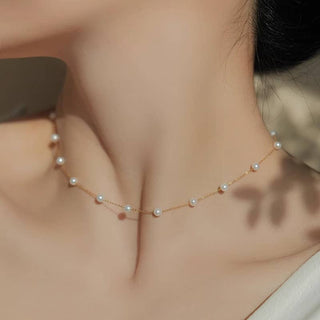 Minimalist Pearl Station Necklace Silver