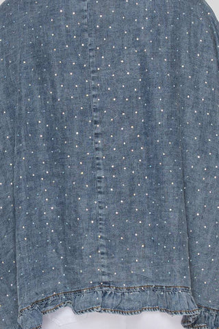 Ruffle-Trim Crystal Kimono Denim Jacket- OLS-4975SW DENIM: SW DENIM / S